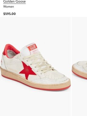 Golden Goose Off-White Leather Sneakers with Red Star